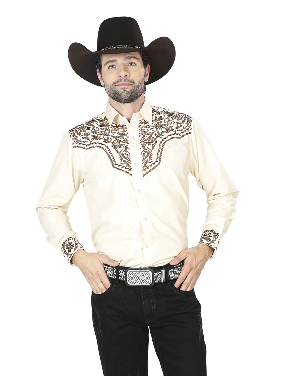 El General Embroidery Western Shirt Beige/Gold 43303 - Imagen 2