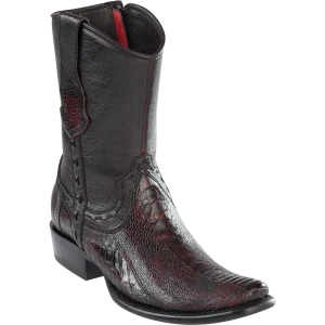 Botas Cortas de Pata de Avestruz Original Punta Cuadrada Dubai Color Negro Rojizo - Wild West Boots