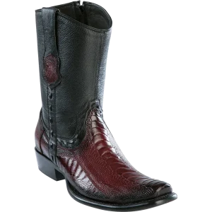 Botas Cortas de Pata de Avestruz Original Punta Cuadrada Dubai Color Vino Difuminado - Wild West Boots