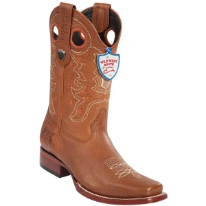 Botas de Piel Original Punta Rodeo Cuadrada Color Miel - Wild West Boots