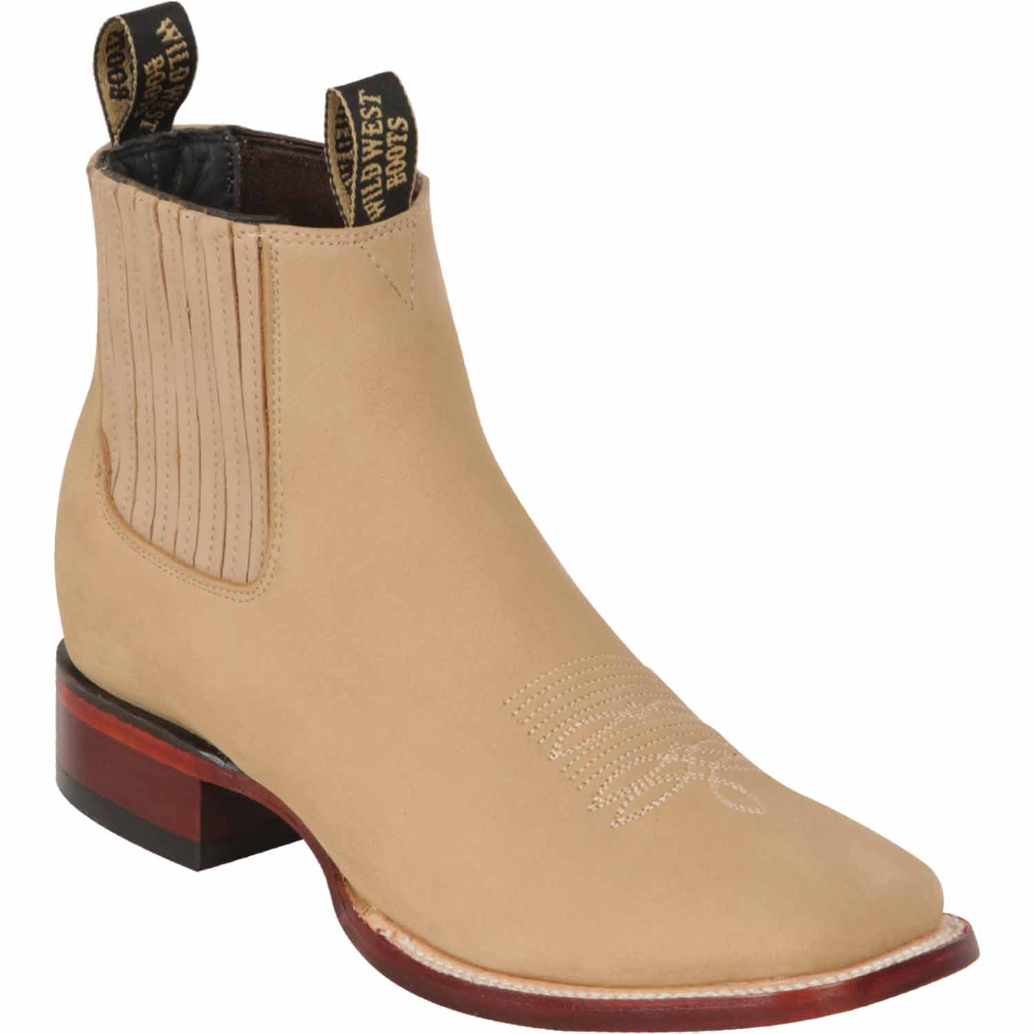 Botines de Gamuza Punta Cuadrada Color Arena - Wild West Boots