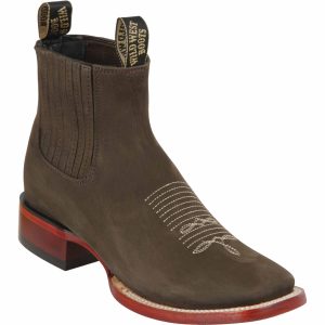 Botines de Gamuza Punta Cuadrada Color Tabaco Oscuro - Wild West Boots