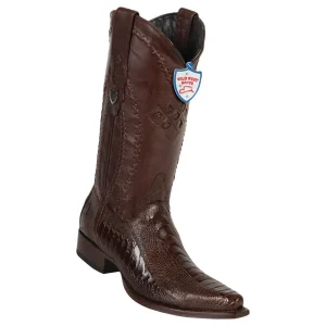 Botas de Pata de Avestruz Original Punta Recortada Color Cafe - Wild West Boots