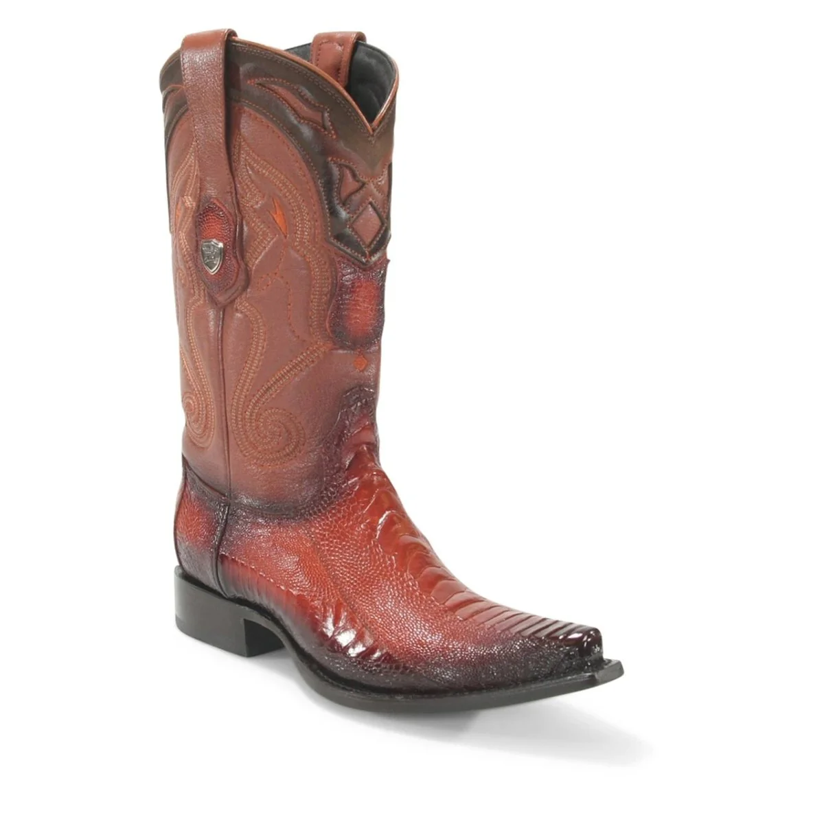 Botas de Pata de Avestruz Original Punta Recortada Color Cognac Difuminado - Wild West Boots