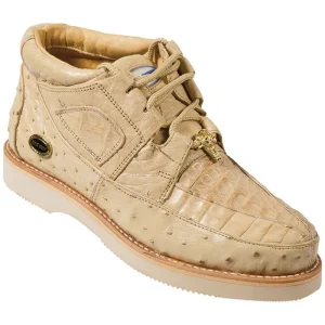 Zapatos Casuales de Piel de Cocodrilo Panza y Avestruz Original Color Arena- Wild West Boots