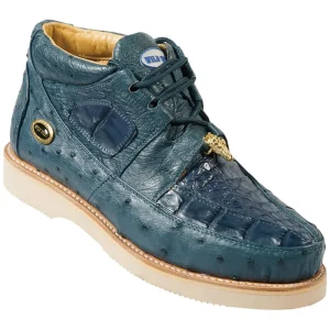 Zapatos Casuales de Piel de Cocodrilo Panza y Avestruz Original Color Azul Mezclilla - Wild West Boots