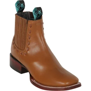 Botines de Piel Original Punta Cuadrada Ancha Para Dama Color Miel - Los Altos Boots