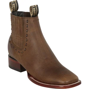 Botines de Piel Original Punta Cuadrada Ancha Para Dama Color Miel - Los Altos Boots