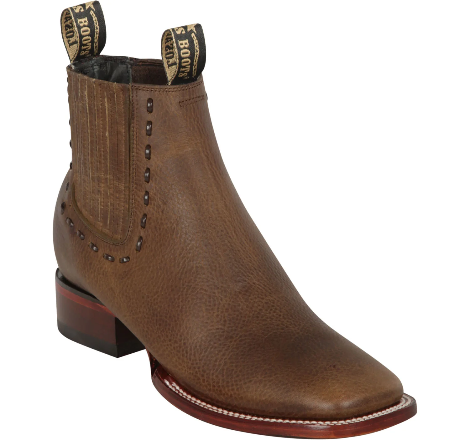 Botines de Piel Original Punta Cuadrada Ancha Para Dama Color Miel - Los Altos Boots