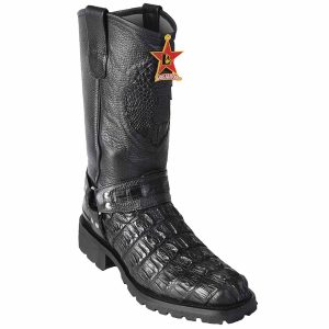 Botas Biker de Cocodrilo Caiman Cola Original Color Negro - Los Altos Boots