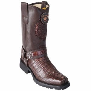 Botas Biker de Cocodrilo Caiman Cola Original Color Cafe - Los Altos Boots