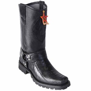 Botas Biker de Avestruz Pata Original Color Negro - Los Altos Boots