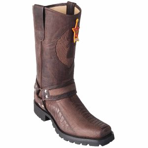 Botas Biker de Avestruz Pata Original Color Cafe Graso - Los Altos Boots