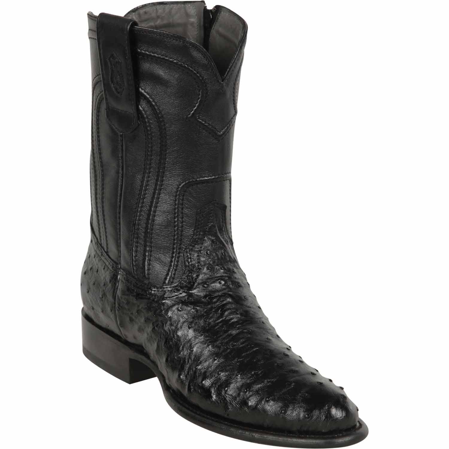Botas de Avestruz Original Roper Punta Oval con Zipper Color Negro - Los Altos Boots