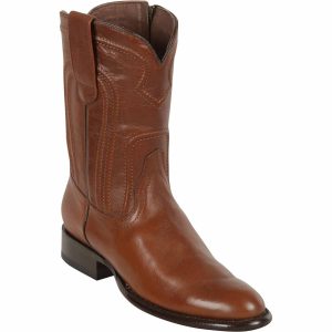 Botas de Piel Original Roper Punta Oval con Zipper Color Cafe - Los Altos Boots
