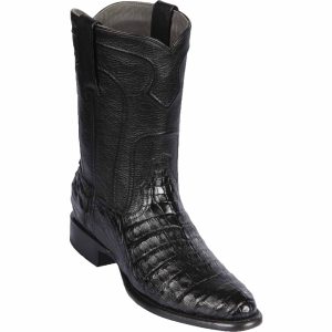 Botas de Cocodrilo Caiman Panza Original Roper Punta Oval con Zipper Color Negro - Los Altos Boots