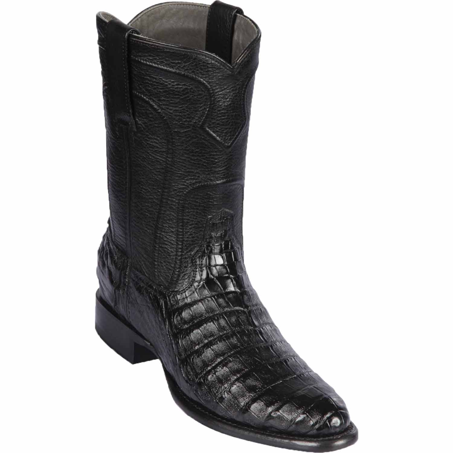 Botas de Cocodrilo Caiman Panza Original Roper Punta Oval con Zipper Color Negro - Los Altos Boots - Imagen 2