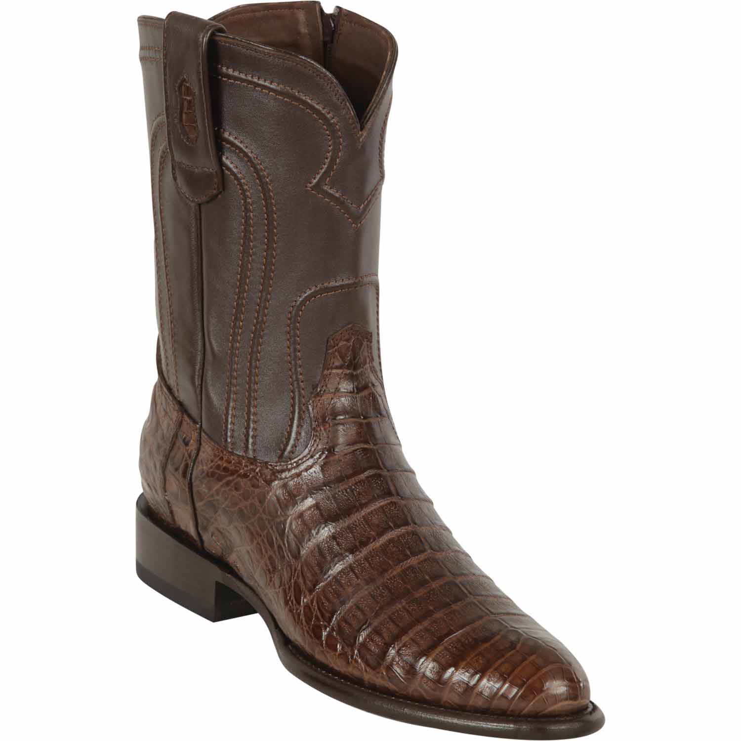 Botas de Cocodrilo Caiman Panza Original Roper Punta Oval con Zipper Color Cafe - Los Altos Boots - Imagen 2