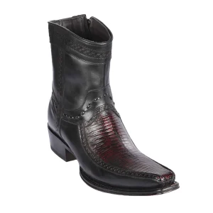 Botas Cortas de Armadillo Teju y Venado Original Punta Europea Color Negro Rojizo - Los Altos Boots