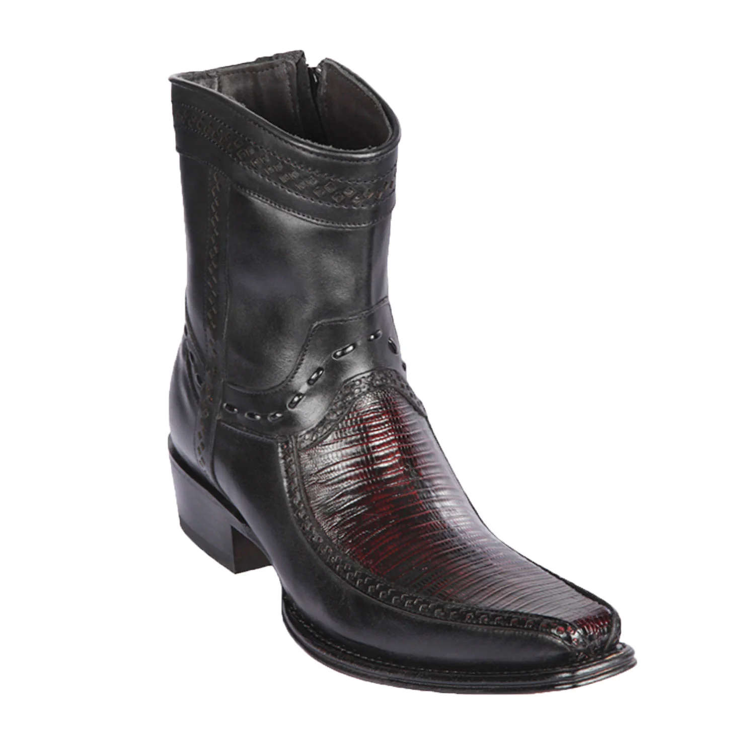 Botas Cortas de Armadillo Teju y Venado Original Punta Europea Color Negro Rojizo - Los Altos Boots - Imagen 2