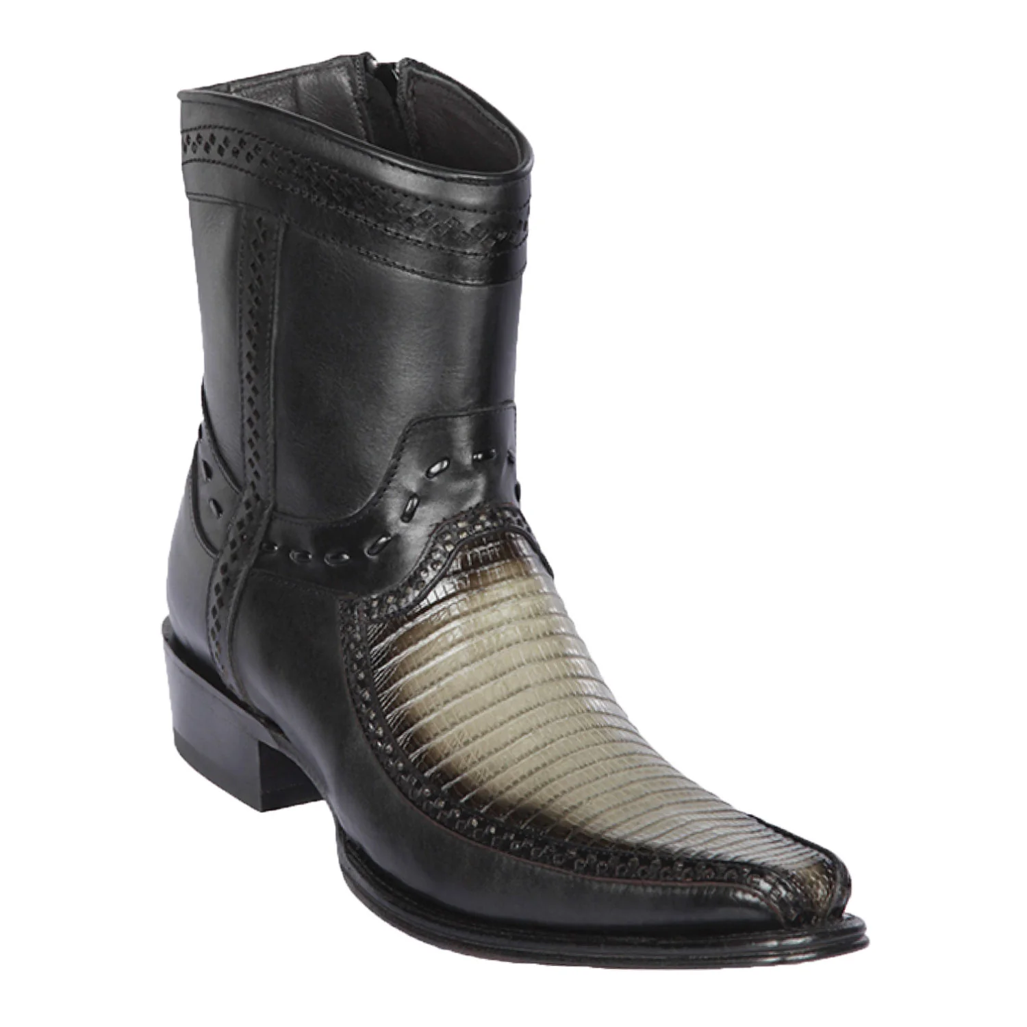 Botas Cortas de Armadillo Teju y Venado Original Punta Europea Color Gris Difuminado - Los Altos Boots - Imagen 2