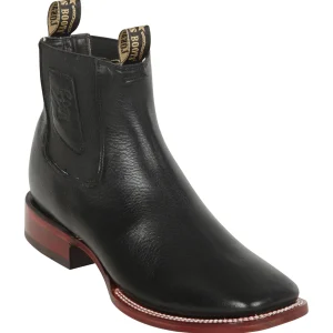 Botines de Piel Original Punta Cuadrada Ancha Color Negro - Los Altos Boots