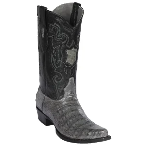 Botas de Cocodrilo Caiman Panza Original Punta Recortada Color Gris - Los Altos Boots