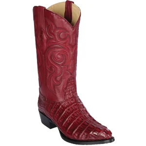 Botas de Piel de Cocodrilo Caiman Cola Horma Puntal Color Vino - Los Altos Boots