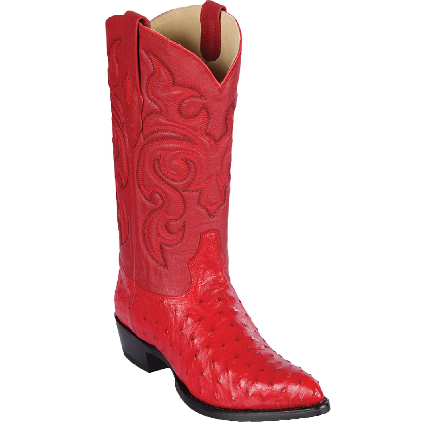 Botas de Piel de Avestruz Original Horma Puntal Color Rojo - Los Altos Boots