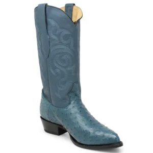 Botas de Piel de Avestruz Original Horma Puntal Color Azul Jean - Los Altos Boots