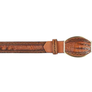 Cinto Casual de Cocodrilo Caiman Panza Original Color Miel Porto - Los Altos Boots