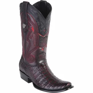 Botas de Cocodrilo Caiman Panza Original Punta Dubai Cuadrada Color Negro Rojizo - Wild West Boots