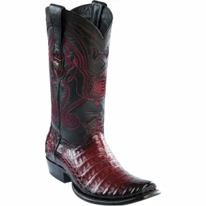 Botas de Cocodrilo Caiman Panza Original Punta Dubai Cuadrada Color Vino Difuminado - Wild West Boots