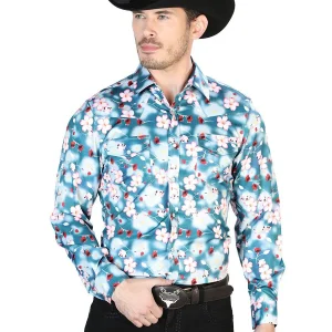Aqua Flowers Casual Long Sleeve Shirt 43943