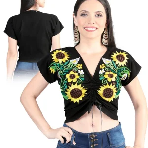 Artisanal Embroidered Blouse 100% Cotton Black 603986