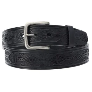 Aztec Embossed Oil Tan Leather Belt Black - Cinto de Piel IMP-10322