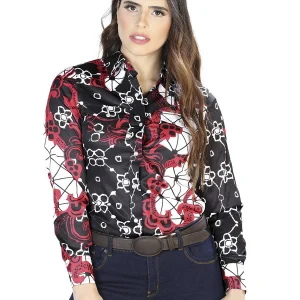 Black And Burgandy Printed Long Sleeve Shirt 44078