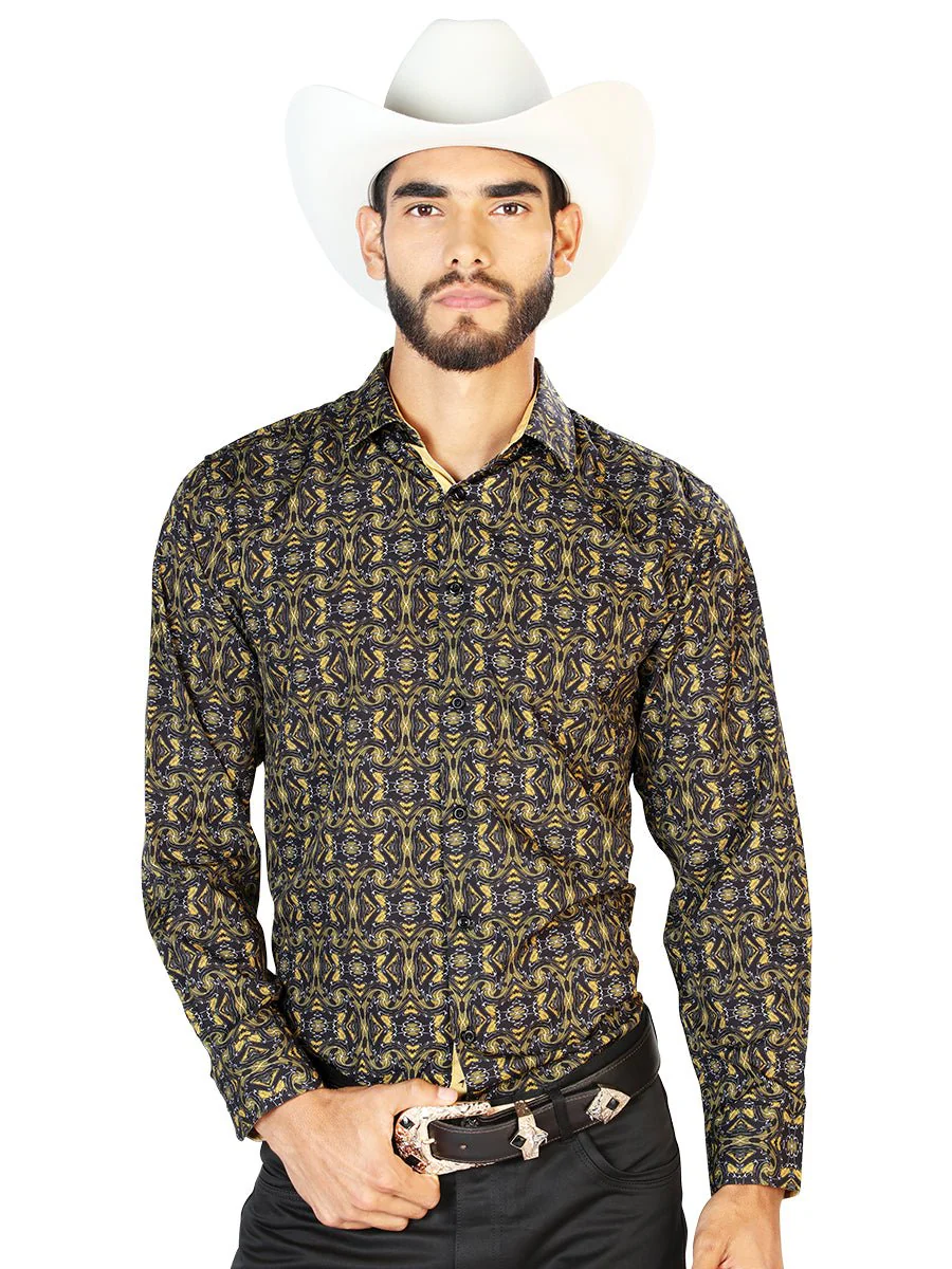 Black And Gold Long Sleeve Casual Long Sleeve Shirt 126273 - Imagen 2