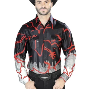 Black Red Casual Long Sleeve Shirt 44074