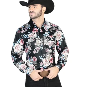 Black/Print Roses Casual Long Sleeve Shirt 44111