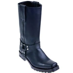 Botas Biker de Piel Original Color Negro Graso Suela Tractor - Los Altos Boots