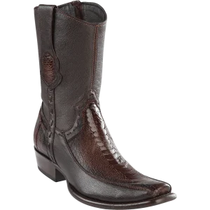 Botas Cortas de  Avestruz Pata con Venado Original Punta Dubai Color Cafe Difuminado - Wild West Boots