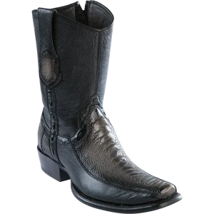Botas Cortas de  Avestruz Pata con Venado Original Punta Dubai Color Gris Difuminado - Wild West Boots