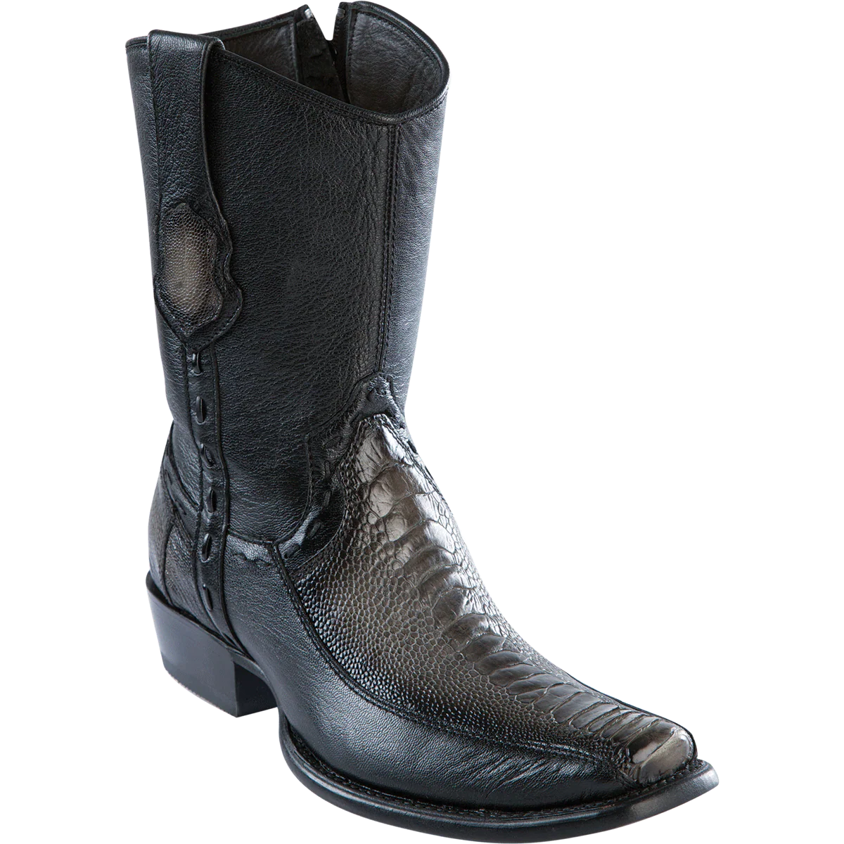 Botas Cortas de Avestruz Pata con Venado Original Punta Dubai Color Gris Difuminado - Wild West Boots