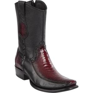 Botas Cortas de Avestruz Pata con Venado Original Punta Dubai Color Vino Difuminado - Wild West Boots