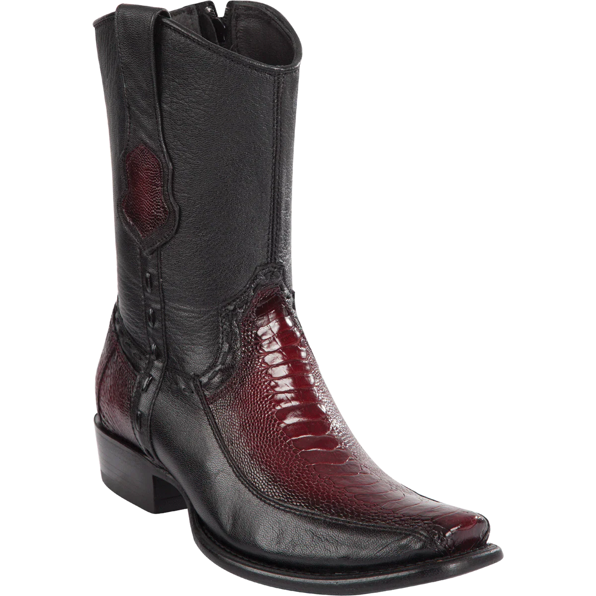 Botas Cortas de Avestruz Pata con Venado Original Punta Dubai Color Vino Difuminado - Wild West Boots - Imagen 2