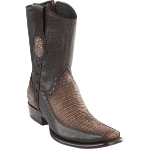 Botas Cortas de Armadillo con Venado Original Punta Dubai Color Cafe Lijado - Wild West Boots