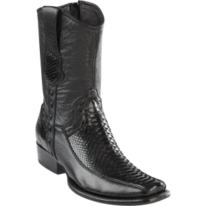 Botas de Piton Original con Venado Punta Dubai Color Negro - Wild West Boots
