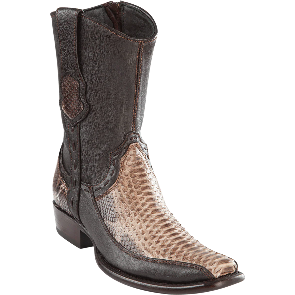 Botas de Piton Original con Venado Punta Dubai Color Cafe Rustico - Wild West Boots - Imagen 2