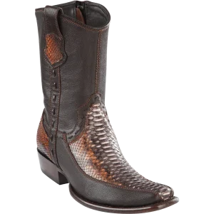 Botas de Piton Original con Venado Punta Dubai Color Cognac Rustico - Wild West Boots
